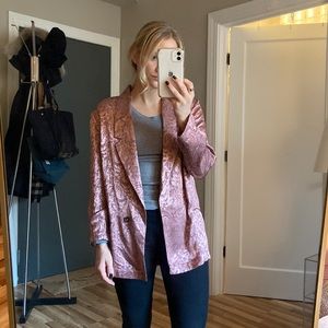 Free People Oversized Pink Satin Blazer